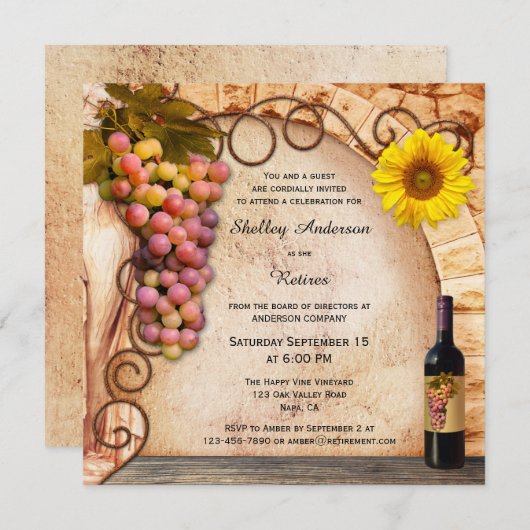 ヴィネヤードワインテーマ退職パーティの招待状 招待状 (正面/裏面)