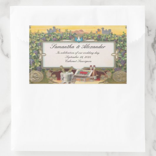 ヴィネヤードワ結婚インパーソナライズされたボトルラベル 長方形シール (バッグ)