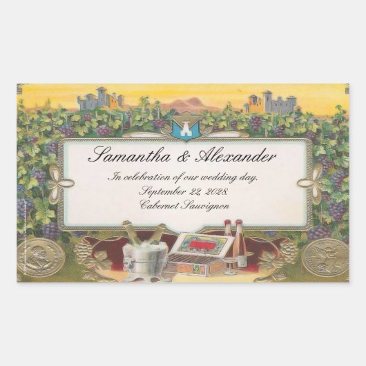 ヴィネヤードワ結婚インパーソナライズされたボトルラベル 長方形シール (正面)