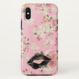 ヴィネージフローラルパターンブラックリップスティックキス iPhone XSケース