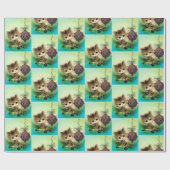 ヴィネージレトロクリスマスキャットホリデーパーティーのラップ ラッピングペーパー (フラット)