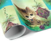 ヴィネージレトロクリスマスキャットホリデーパーティーのラップ ラッピングペーパー (ロールコーナー)