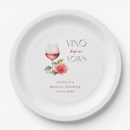 ヴィノウィズフォーズピンクワインテーマブライダルシャワー ペーパープレート (正面)