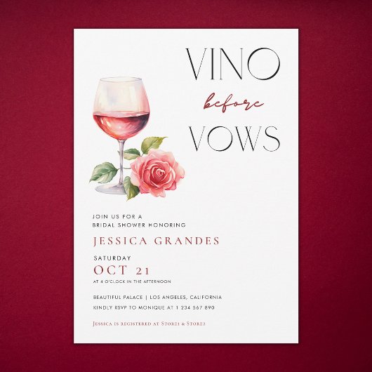 ヴィノウィズフォーズピンクワインテーマブライダルシャワー 招待状