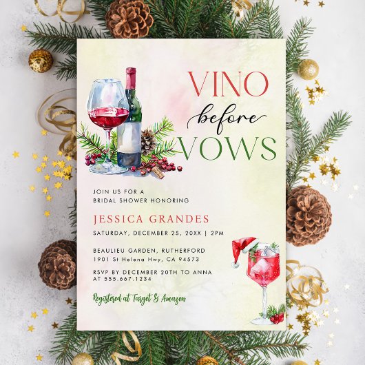 ヴィノウィズフォーズピンクワインテーマブライダルシャワー 招待状