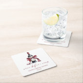 ヴィノウィズレッドワインワインボトルボウブライダルシャワー スクエアペーパーコースター (インサイチュ)