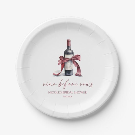 ヴィノウィズレッドワインワインボトルボウブライダルシャワー ペーパープレート (正面)