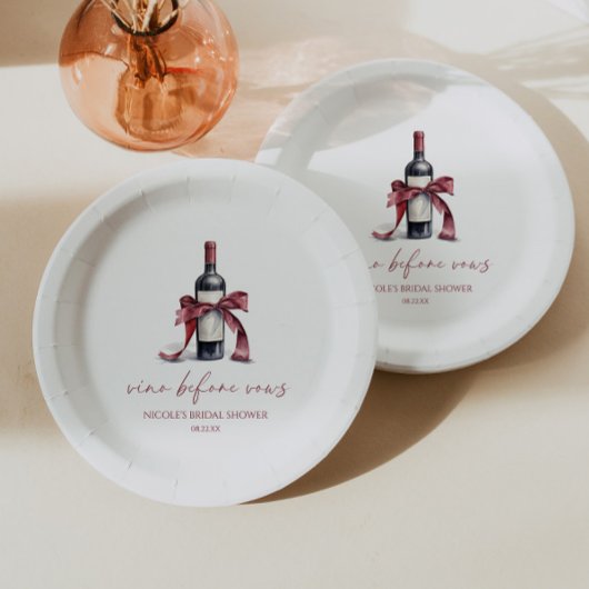 ヴィノウィズレッドワインワインボトルボウブライダルシャワー ペーパープレート