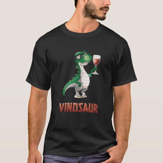 ヴィノサウルワインおもしろいドリンカー恐竜Tレックス Tシャツ (正面)