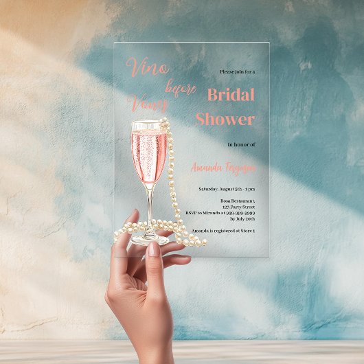 ヴィノビーフォーウズピンク澄んブライダルシャワー アクリル招待状