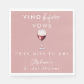 ヴィノ ビフォー ヴォウズ パーソナライズド ピンク ブライダルシャワー スタンダードランチョンナプキン (正面)