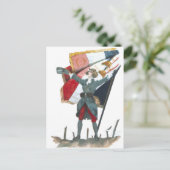 ヴィバラフランスフェミニスト軍隊ユニフォームと国旗 ポストカード (スタンド正面)