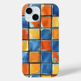 ヴィブラント・レトロ・モザイク・スクエアズ スマホケース iPhone 15ケース