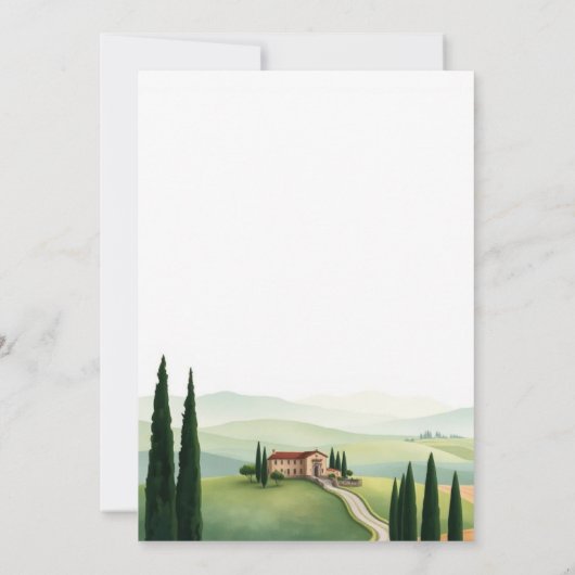 ヴィラとサイプレスのトスカーナの風景結婚。 招待状 (裏面)