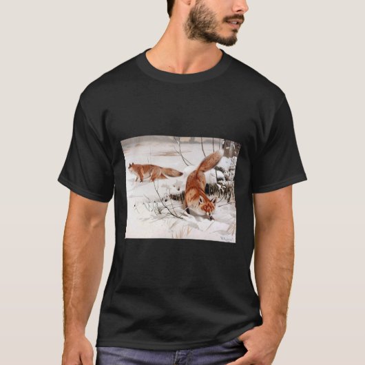ヴィルヘルム・キューネルトによる冬の雪の中の赤狐 Tシャツ (正面)