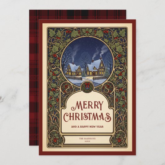 ヴィレッジクリスマスアールヌーボーヴィンテージホリデイ シーズンカード (正面/裏面)