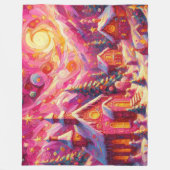 ヴィレッジホットピンクハウスクリスマスモチーフ フリースブランケット (正面)