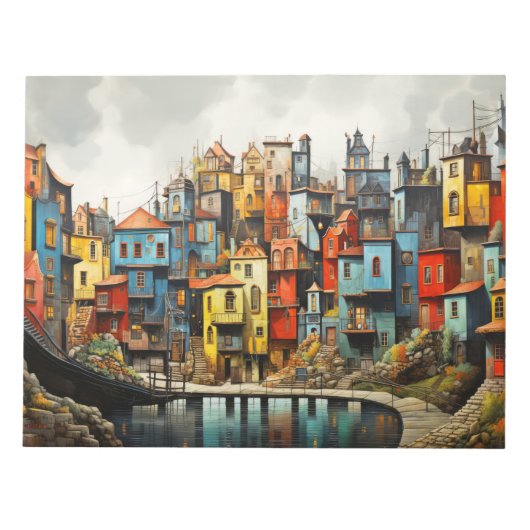 ヴィレッジランドスケープコンセプト抽象芸術カラフルアート ノートパッド (正面)