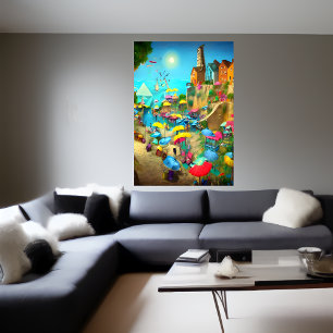 ヴィレッジ、ビーチ、海   AIアートポスター ポスター