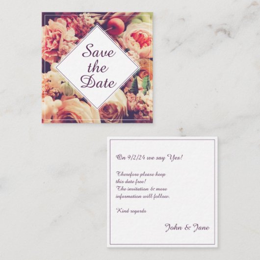 ヴィンエレガントテージ結婚式の発表、花のモチーフ ノートカード (正面/裏面)