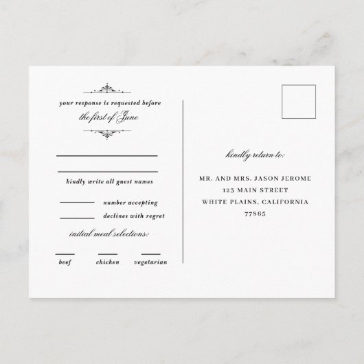 ヴィンエレガントテージ結婚式の返信ポストカード インビテーションポストカード (裏面)