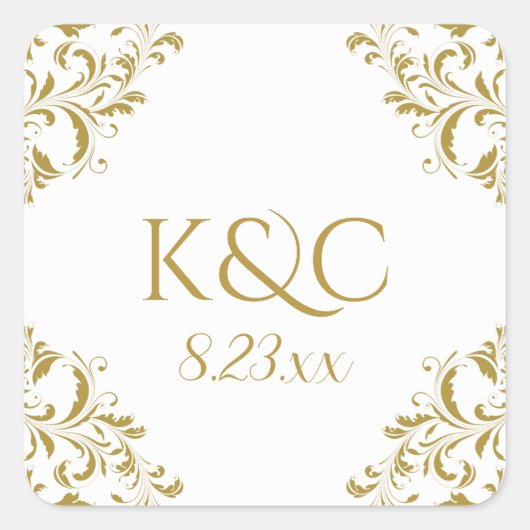 ヴィンエレガントテージ結婚式ラベル |ナディーン – 金ゴールド2 スクエアシール (正面)