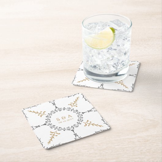 ヴィンエレガントフォーマルテージ結婚式モノグラム スクエアペーパーコースター (インサイチュ)