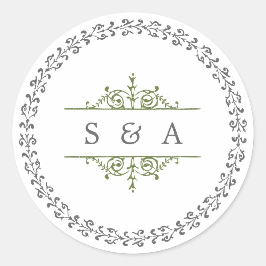 ヴィンエレガントフォーマルテージ結婚式モノグラム ラウンドシール (正面)