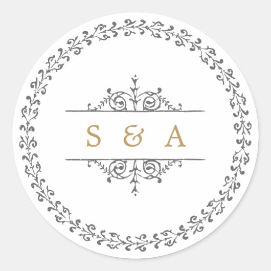 ヴィンエレガントフォーマルテージ結婚式モノグラム ラウンドシール (正面)
