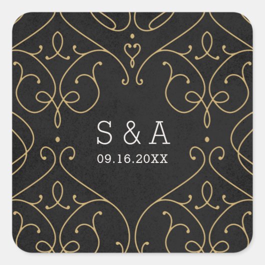 ヴィンエレガントモダンテージ結婚式モノグラム スクエアシール (正面)