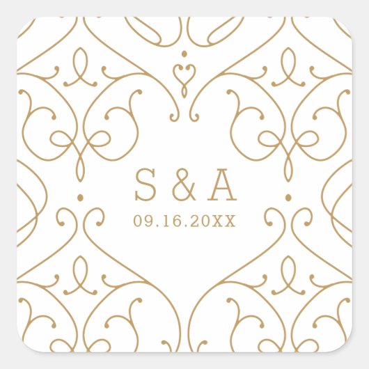 ヴィンエレガントモダンテージ結婚式モノグラム スクエアシール (正面)