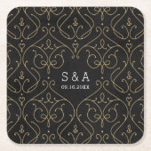 ヴィンエレガントモダンテージ結婚式モノグラム スクエアペーパーコースター (正面)