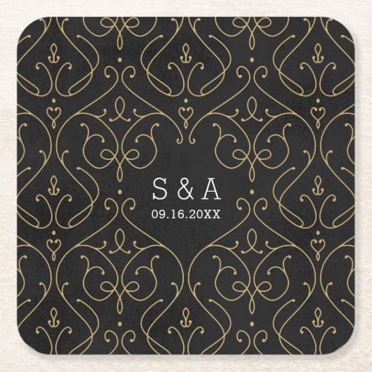 ヴィンエレガントモダンテージ結婚式モノグラム スクエアペーパーコースター (正面)