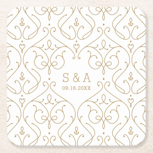 ヴィンエレガントモダンテージ結婚式モノグラム スクエアペーパーコースター (正面)