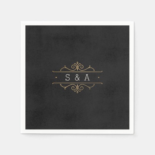 ヴィンエレガントモダンテージ結婚式モノグラム スタンダードカクテルナプキン (正面)