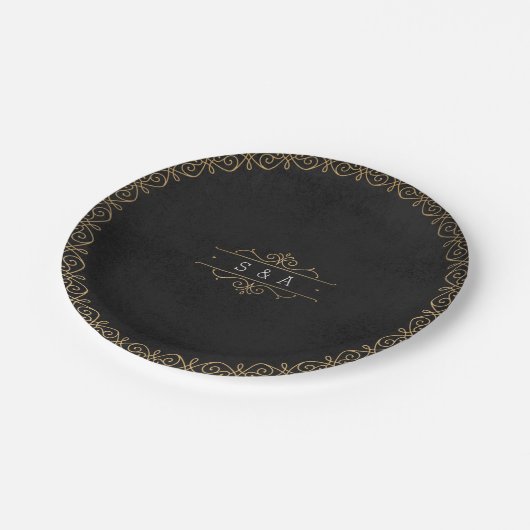 ヴィンエレガントモダンテージ結婚式モノグラム ペーパープレート (アングル)