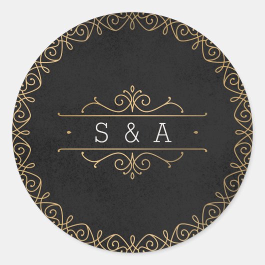 ヴィンエレガントモダンテージ結婚式モノグラム ラウンドシール (正面)