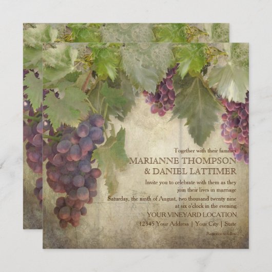 ヴィンエレガントヤ素朴ードワイナリー秋スワーズ結婚ス 招待状 (正面/裏面)