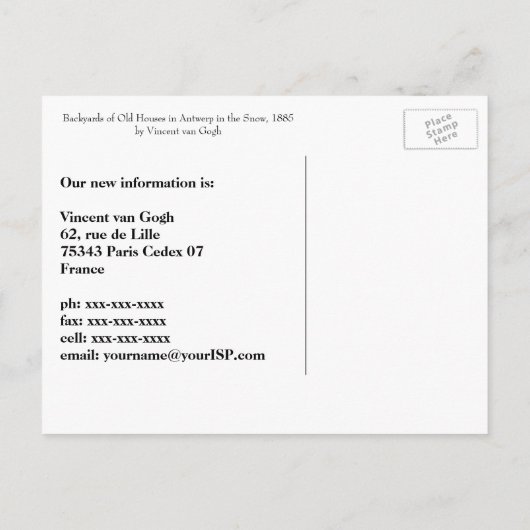 ヴィンセントヴァンゴッホオールドハウス,住所の変更 案内ポストカード (裏面)