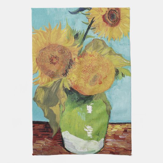 ヴィンセントヴァンゴッホ花瓶ひまわりアート キッチンタオル (縦)