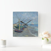 ヴィンセントヴァンゴッホ魚釣りボーツオンザビーチ スクエア壁時計 (ホーム)