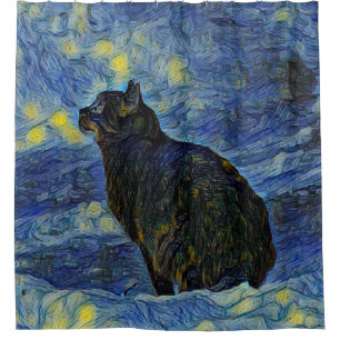ヴィンセント絵画・ヴァン・ゴッホにあるデジタルのシャンバラ猫 シャワーカーテン