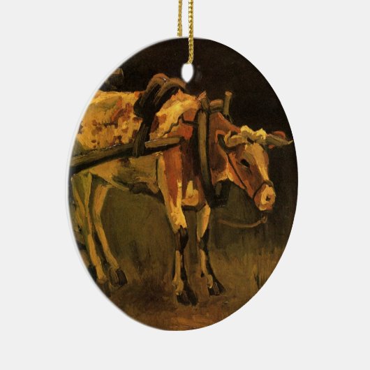 ヴィンセント赤と白・ヴァン・ゴッホの牛とカート セラミックオーナメント (右)