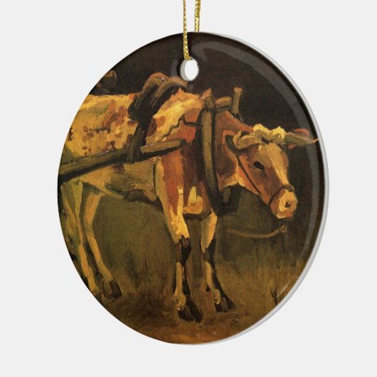 ヴィンセント赤と白・ヴァン・ゴッホの牛とカート セラミックオーナメント (左)