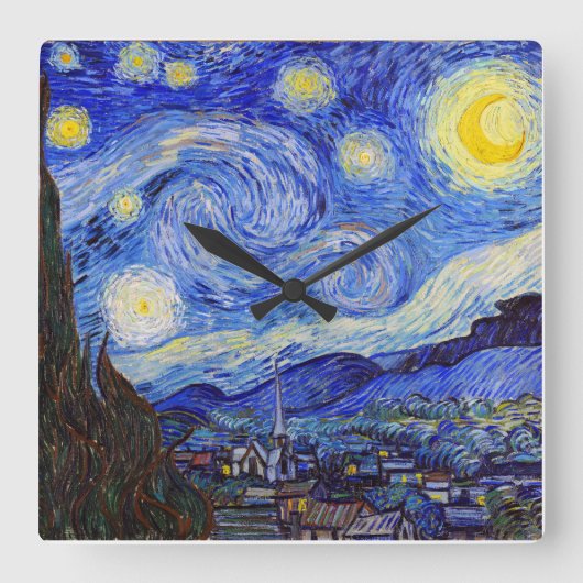 ヴィンセント・ウィレム・ヴァン・ゴッホ「星空の夜」 スクエア壁時計 (正面)