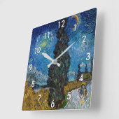 ヴィンセント・バン・ゴッホ – サイプレス・アンド・スターの街道 スクエア壁時計 (傾斜)