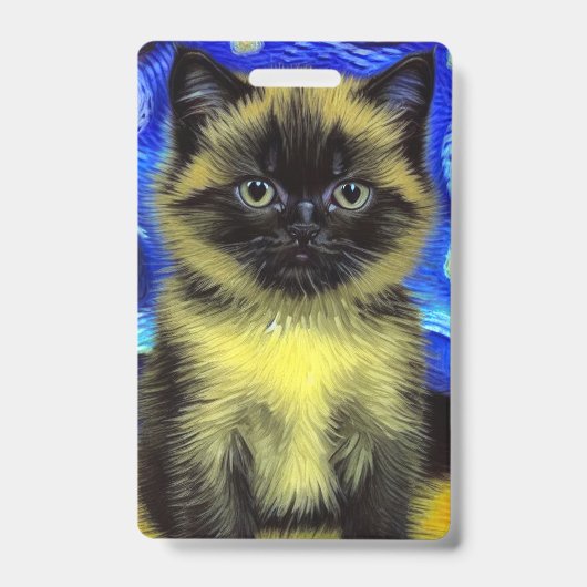 ヴィンセント・ファン・ゴッホの『星降る夜』シャム猫 バッジ (正面)