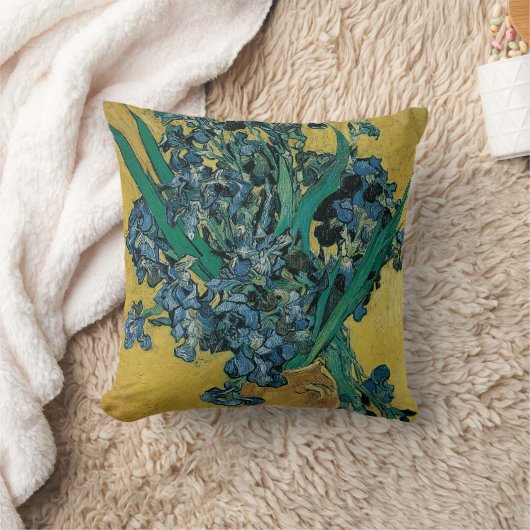 ヴィンセント・ヴァン・ゴッホによるアイリス付きスチルライフ花瓶 クッション (ブランケット)