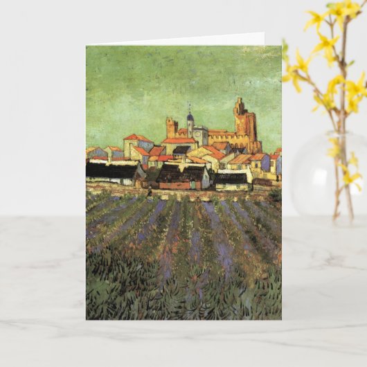 ヴィンセント・ヴァン・ゴッホによるサントス・マリーの眺め カード (黄色い花)
