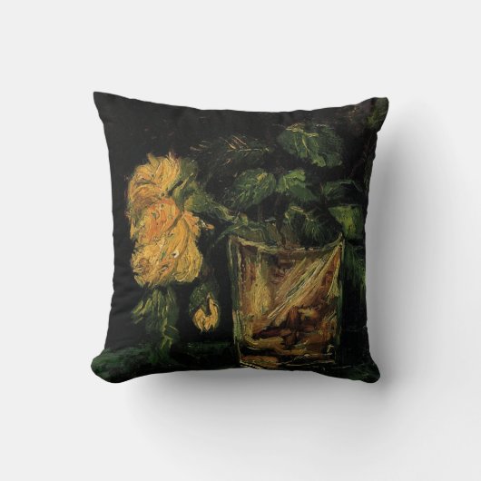 ヴィンセント・ヴァン・ゴッホによるバラ付きガラス クッション (正面)